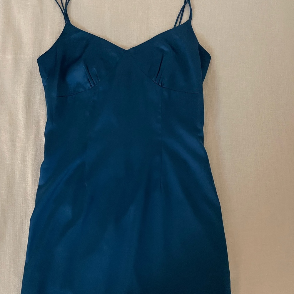 Superdown Blue Chemise with Silky Spaghetti Straps